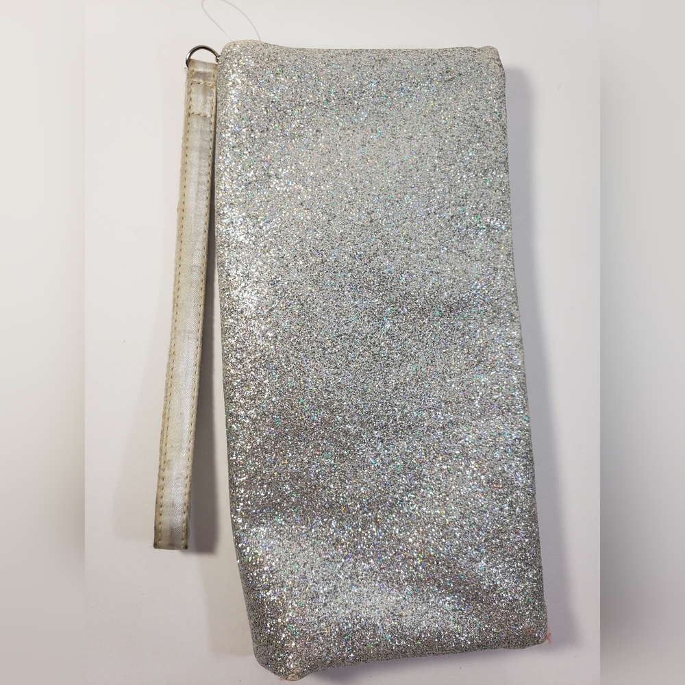 NINA Desyre Silver Foldover Zipper - Silver-Glitter Clutch